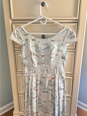 Light Blue Bird & Butterfly Print Casual Women's Dress